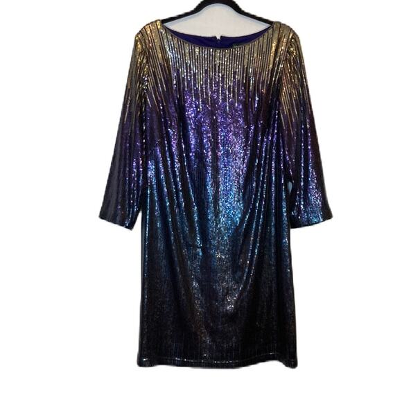 Tadashi Shoji Purple/Gold Sequin Shift Holiday New Years Dress Size 16 - Picture 1 of 11